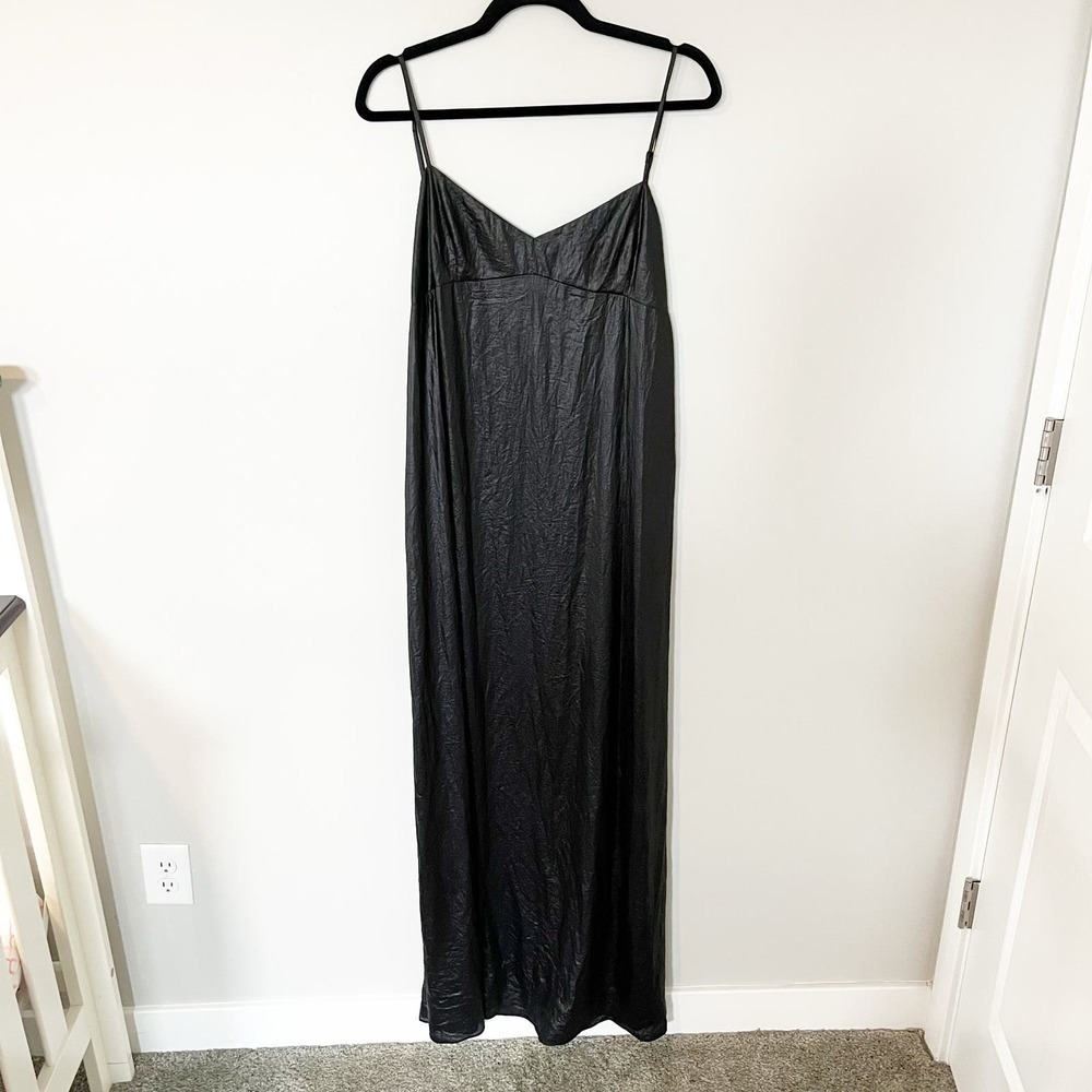 BCBG Max Azria Deanne long‎ slip dress black sheen B775 Dress Size large